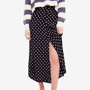 Retro Love Polka-Dot Midi Skirt - Black/White